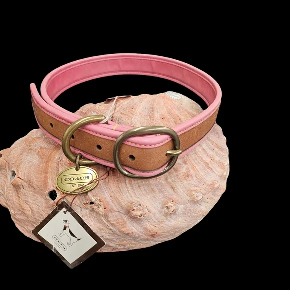 Vintage Coach Leather Dog Collar • XL • New Old Stock • Pink & Tan Studded • - Picture 2 of 5